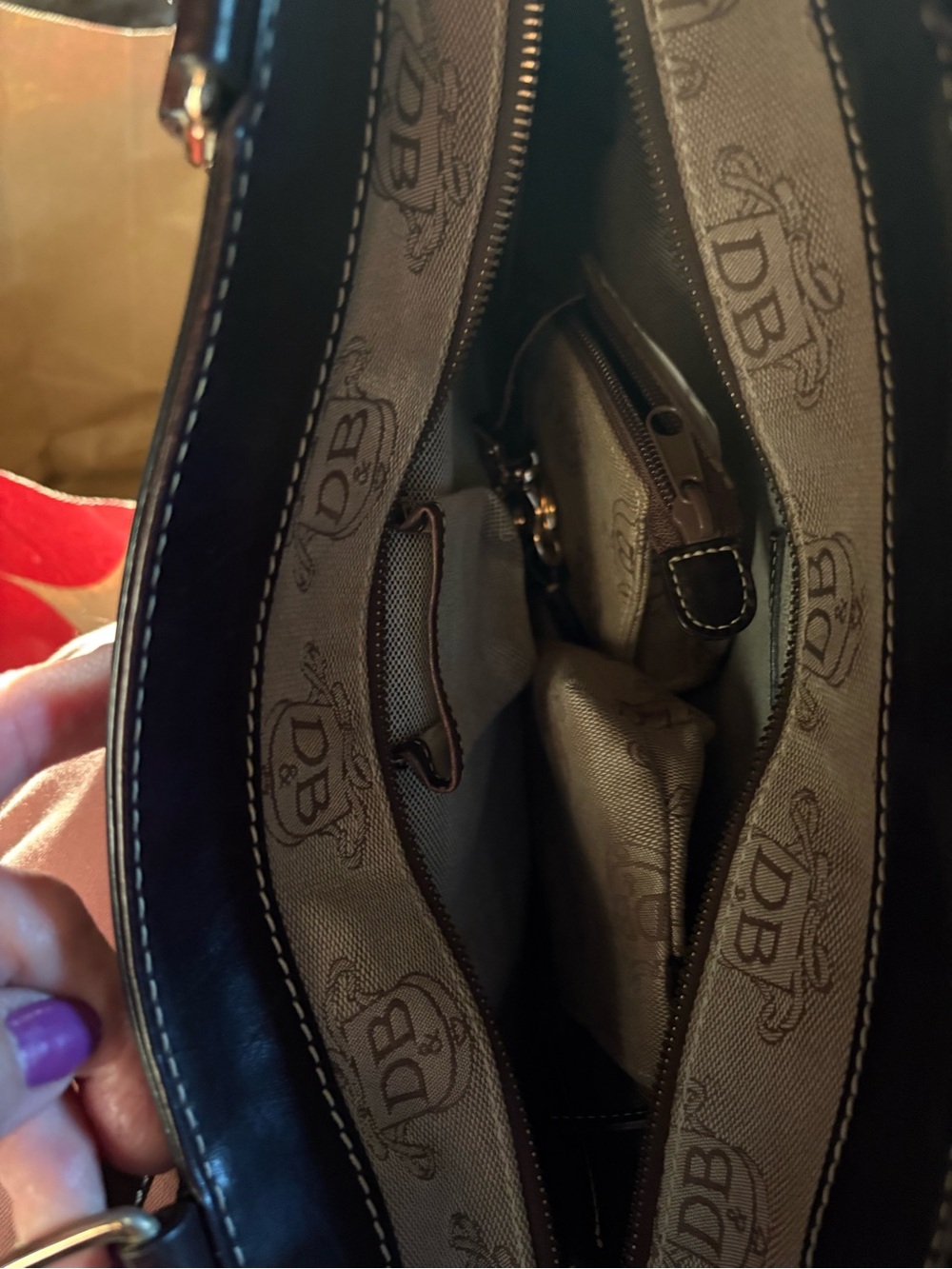 Dooney & Bourke Brown Leather Messenger Bag with Logo Lining